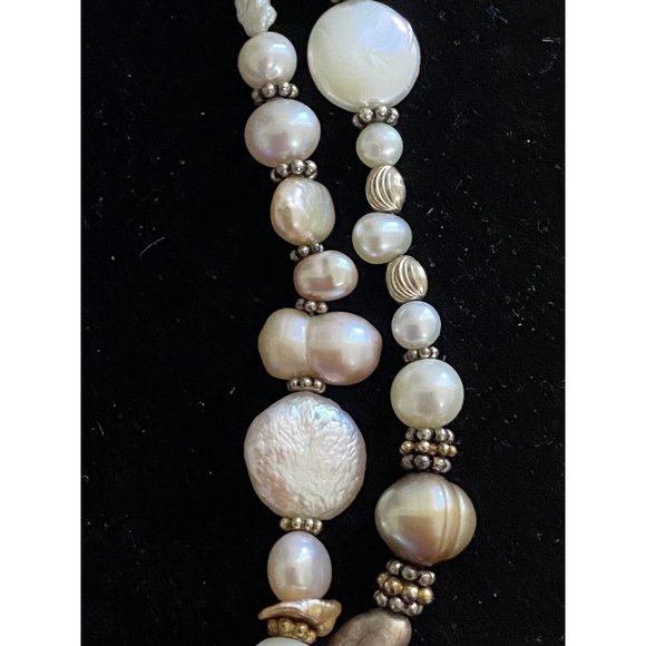 Genuine Baroque Coin Salt Water Pearls Crystals Necklace Sterling Silver - Picture 6 of 12